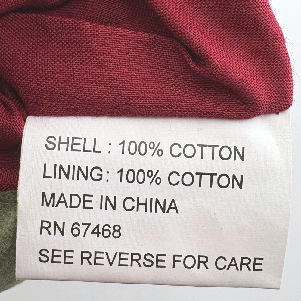 Pottery Barn Christmas Stocking Red Velvet Olive Green Cuff Cotton